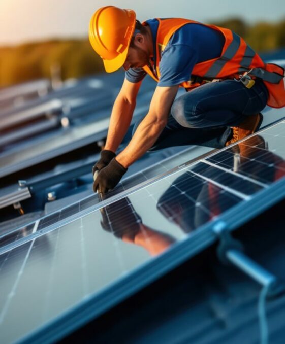 Installing a solar panel on the roof by Generative AI